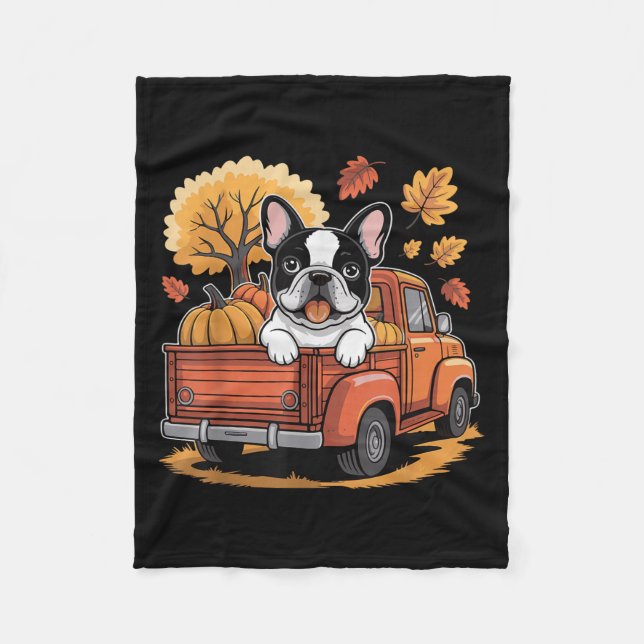 Happy Thanksgiving Dog Lovers French Bulldog Pumpk Fleece Blanket (Front)