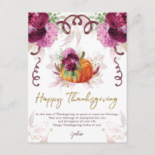 Happy Thanksgiving Elegant Autumn Burgundy Postcard