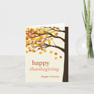 Happy Thanksgiving Elegant Autumn Tree Leaves Holiday Card
