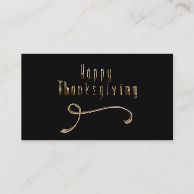 Happy Thanksgiving Elegant Black Gold Typography Business Card (Front)