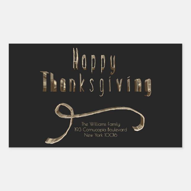 Happy Thanksgiving Elegant Black Gold Typography Rectangular Sticker (Front)