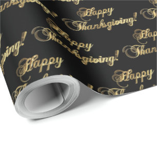 Happy Thanksgiving Elegant Faux Gold Foil Script Wrapping Paper