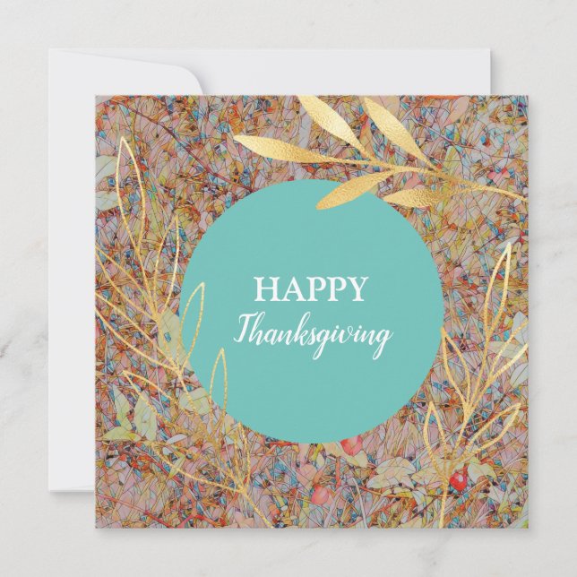 Happy Thanksgiving elegant gold autumn foliage Holiday Card (Front)