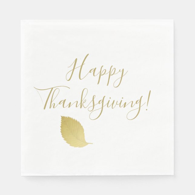 Happy thanksgiving - Elegant Gold Autumn Leaf Napkin (Front)