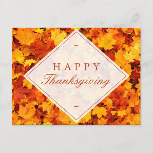 Happy Thanksgiving   Elegant Gold Red Fall Leaves Holiday Postcard