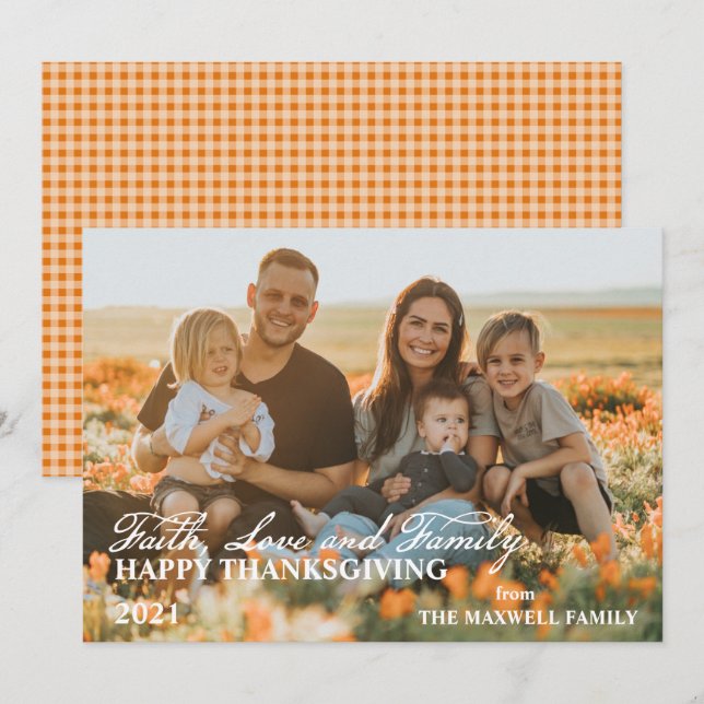 Happy Thanksgiving - Faith Love and Family 1 Photo Holiday Card (Front/Back)