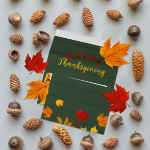 Happy Thanksgiving Fall Colourful Foliage On Wood Envelope