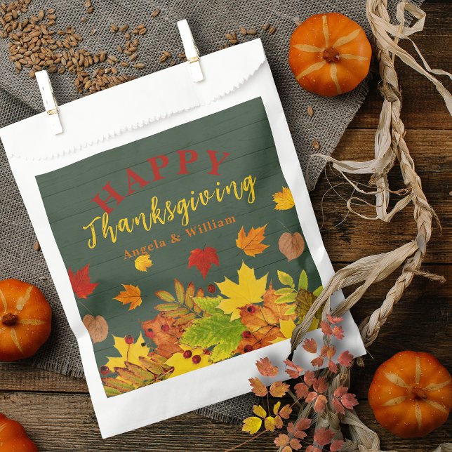 Happy Thanksgiving Fall Colourful Foliage on Wood Favour Bag (Creator Uploaded)