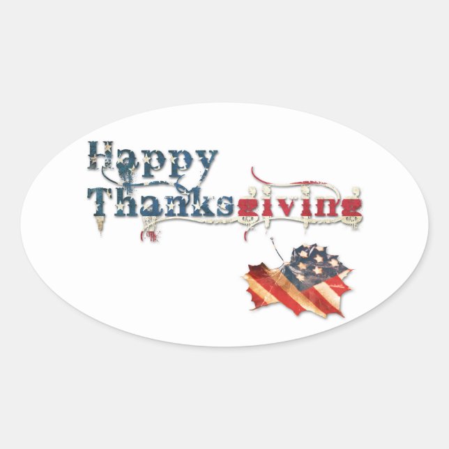 happy thanksgiving (fall flag) oval sticker (Front)