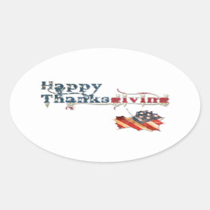 happy thanksgiving (fall flag) oval sticker