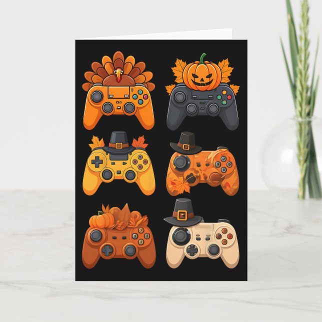 Happy Thanksgiving Fall Gaming Controllers Turkey  Card (Front)