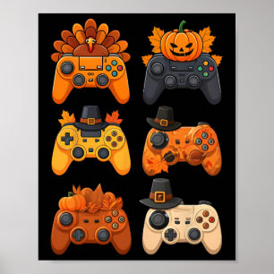 Happy Thanksgiving Fall Gaming Controllers Turkey Poster
