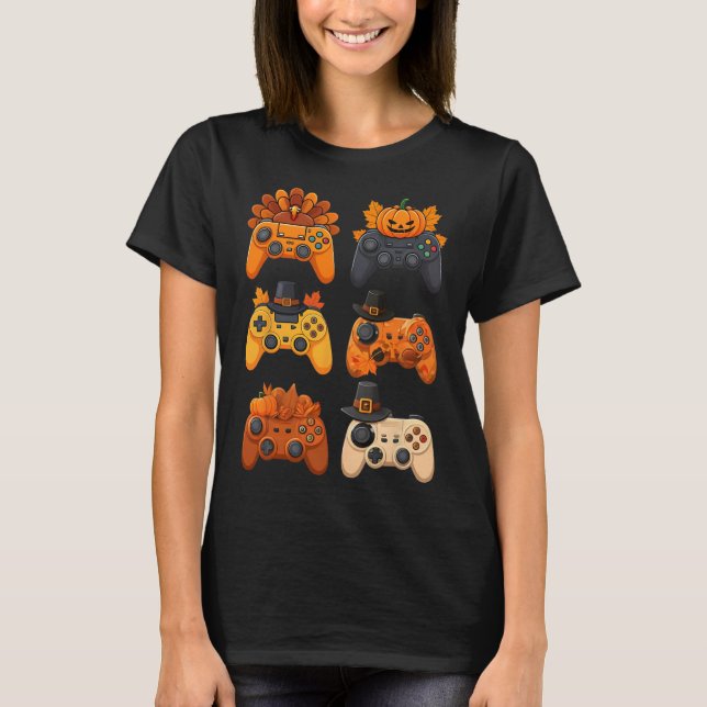 Happy Thanksgiving Fall Gaming Controllers Turkey  T-Shirt (Front)