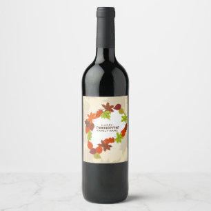 Happy Thanksgiving Fall Leafs Frame Wine Label