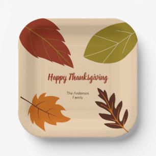 Happy Thanksgiving Fall Leaves and Host's Name Paper Plate