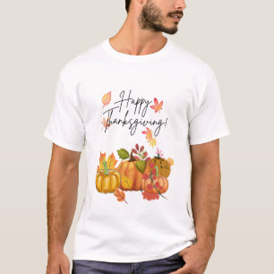 Happy Thanksgiving Fall Leaves and Pumpkin T-Shirt