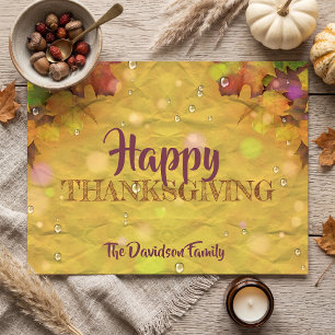 Happy Thanksgiving Fall Leaves And Raindrops Holiday Postcard