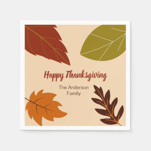 Happy Thanksgiving Fall Leaves and Your Name Napkin