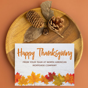 Happy Thanksgiving Fall Leaves Custom Business  Holiday Card