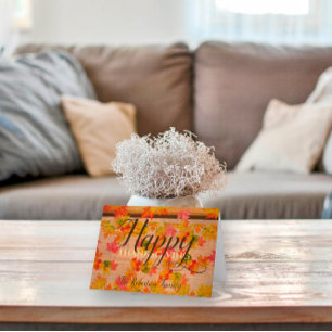 Happy Thanksgiving Fall Maple Leaves On Barn Wood Card