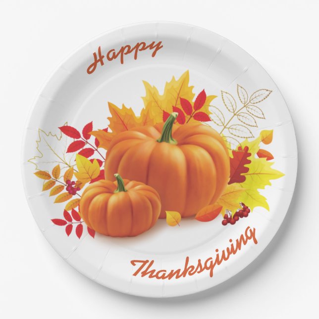Happy Thanksgiving, fall party Paper Plate (Front)