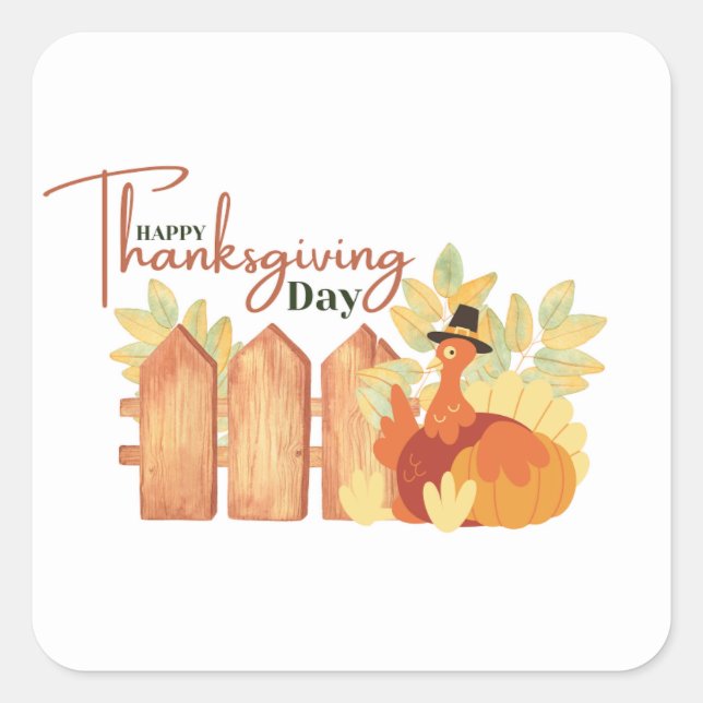 happy thanksgiving  fall square sticker (Front)