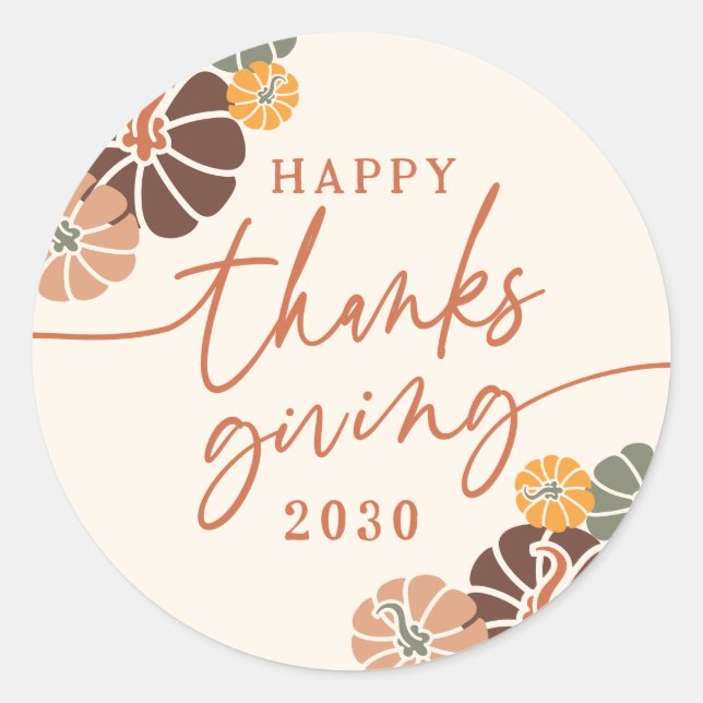 Happy Thanksgiving Fall Terracotta Pumpkins Classic Round Sticker (Front)