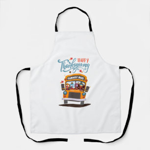 Happy Thanksgiving Fall Turkey Thankful School Bus Apron