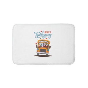 Happy Thanksgiving Fall Turkey Thankful School Bus Bath Mat