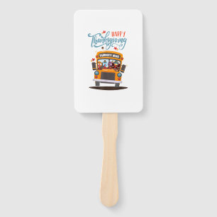 Happy Thanksgiving Fall Turkey Thankful School Bus Hand Fan