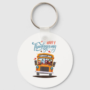 Happy Thanksgiving Fall Turkey Thankful School Bus Key Ring