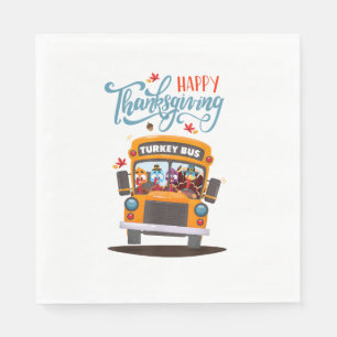 Happy Thanksgiving Fall Turkey Thankful School Bus Napkin