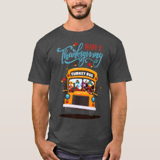 Happy Thanksgiving Fall Turkey Thankful School Bus T-Shirt