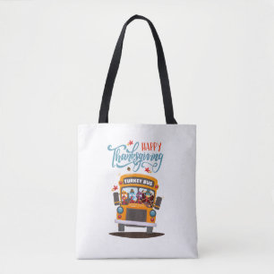 Happy Thanksgiving Fall Turkey Thankful School Bus Tote Bag