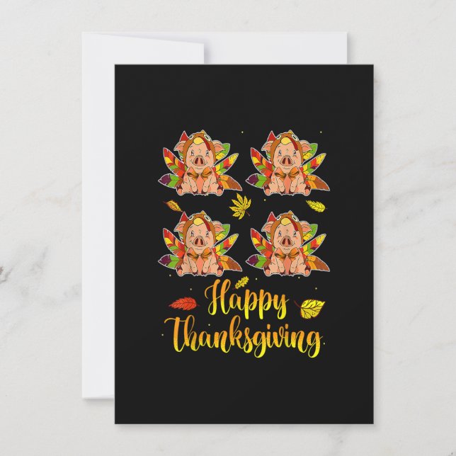 Happy Thanksgiving Fall Turkey With Pig Invitation (Front)