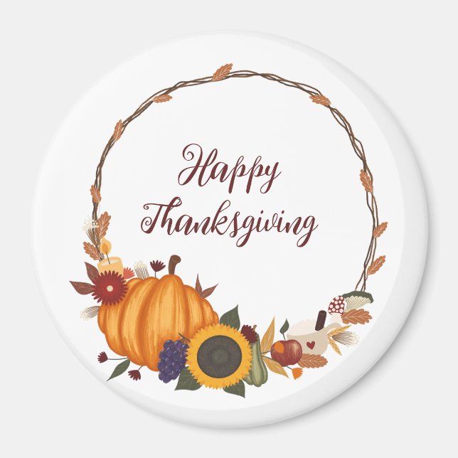 Happy Thanksgiving Fall Wreath Magnet (Front)