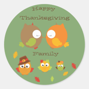 Happy Thanksgiving Family My Little Owl For Fall Classic Round Sticker