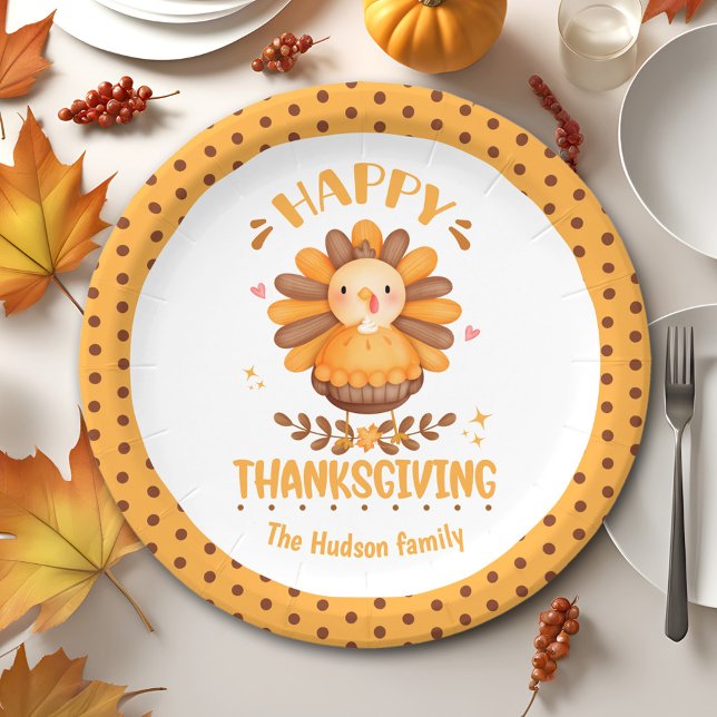 Happy Thanksgiving Family Name Paper Plates (Happy Thanksgiving Personalized Paper Plates)