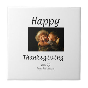 Happy Thanksgiving family name photo black simple Ceramic Tile