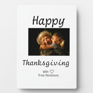 Happy Thanksgiving family name photo black simple Plaque