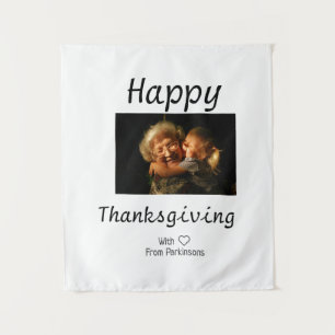 Happy Thanksgiving family name photo black simple Tapestry