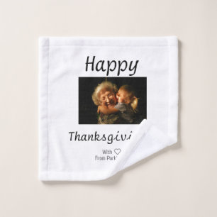 Happy Thanksgiving family name photo black simple Wash Cloth