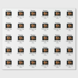 Happy Thanksgiving family name photo black simple Wrapping Paper