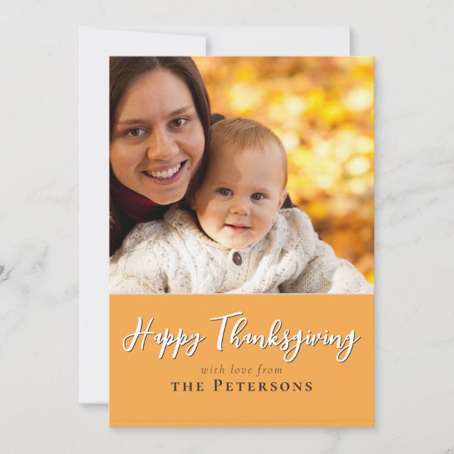 Happy Thanksgiving Family Photo Calligraphy Script Holiday Card (Front)