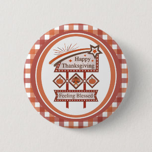 Happy Thanksgiving Feeling Blessed Retro Sign 6 Cm Round Badge
