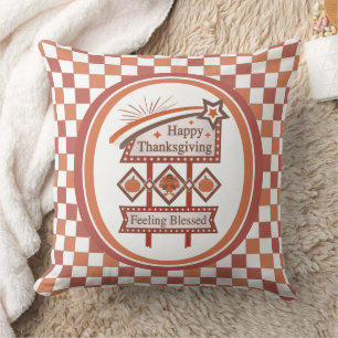 Happy Thanksgiving Feeling Blessed Retro Sign Cushion