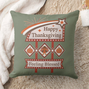 Happy Thanksgiving Feeling Blessed Retro Sign Cushion