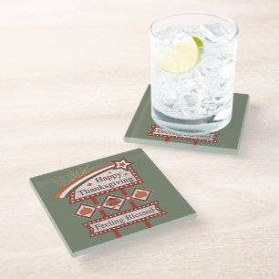 Happy Thanksgiving Feeling Blessed Retro Sign Glass Coaster