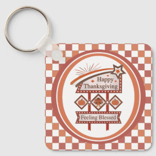 Happy Thanksgiving Feeling Blessed Retro Sign Key Ring