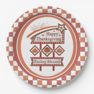 Happy Thanksgiving Feeling Blessed Retro Sign Paper Plate